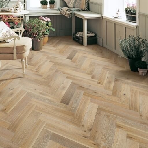 Elka Whitewashed Oak Herringbone Engineered Flooring, 120x14x600mm  thumb 2
